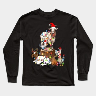 Goat Chicken Santa Hat Reindeer Christmas Lights Farm Animal Long Sleeve T-Shirt